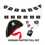 Samur Çocuk Korsan Şapkası Kancası Göz Bandı 2 Adet Yüzük Afiş Seti