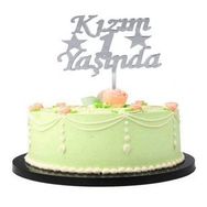 Samur Gümüş Renk Kızım 1 Yaşında İlk Yaş Doğum Günü Partisi Pleksi Pasta Süsü