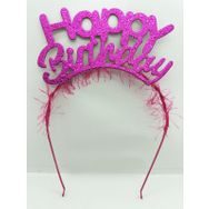 Samur Happy Birthday İtalik Yazılı Fuşya Renk Metal Doğum Günü Tacı