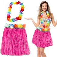 Samur Hawaii Luau Aloha Pembe Püsküllü 40 cm Etek ve Hawaii Kolye Seti