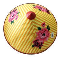 Samur Pembe Çiçekli Saten Kaplama Sarı Vietnam Şapkası