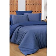 Sarev New Fancy Stripe Lacivert King Size Battal Boy %100 Pamuk Çizgili Nevresim Takımı
