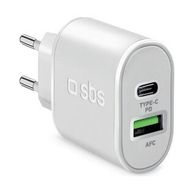 Sbs 1xUSB-A+1xUSB-C PD 20W Beyaz Seyahat Şarj Cihazı