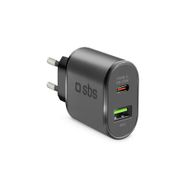Sbs 1xUSB-C PD 25W 1xUSB-A 18W Siyah Seyahat Şarj Cihazı