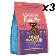 Schesir Born Carnivore 3 x 1.25 kg Tavuklu Somonlu ve Ringa Balıklı Tahılsız Kuru Kedi Maması
