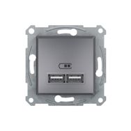 Schneider EPH2700262 2'li 2.1A Asfora Çelik Usb Prizi