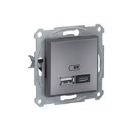Schneider EPH2700362 Asfora 2li 2.4 Çelik Çerçeveli USB Prizi