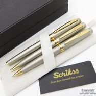 Scrikss 38 Saten Altın Roller + Tükenmez+Versatil Kalem Seti Scrikss Honour Yeni Ahşap-Deri