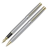 Scrikss 722W Balıksırtı Desen Gold Krom Dolmakalem - Tükenmez Kalem Seti