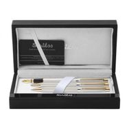 Scrikss 722W Gold Krom Venüs Yeni Prestij Ahşap Deri Dolma Roller Tükenmez Kalem Seti