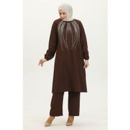 Sefamerve 0410-05 Kahverengi Kadın Tunik Pantolon İkili Takım