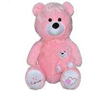 Selay 1085 95 cm Gülen Yavrulu Ayı Pembe Peluş Oyuncak