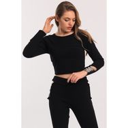 Sense Blz33934 Siyah Kol Ucu Gümüş Halka Zincirli Scuba Krep Bluz