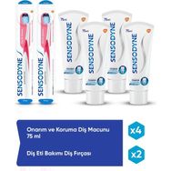 Sensodyne 4x75 ml Onarım ve Koruma Hassasiyet Diş Macunu + 2 Adet Diş Eti Diş Fırçası