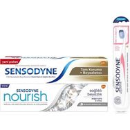 Sensodyne Nourish Sağlıklı Beyazlık Diş Macunu 75 ml + Tam Koruma Beyazlatıcı 50 ml + Diş Eti Bakım Diş Fırçası