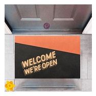 Sepet Budur P-2337 Dekoratif Dijital Baskı Welcome We're Open Kapı Önü Paspası