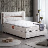 Setay Mobilya 150x200 cm Krem Barselona Baza Başlık ve Real Pedli Ortopedik Yatak Seti