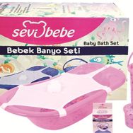Sevi Bebe Şeffaf Pembe Desenli 5 Parça Bebek Banyo Seti
