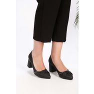 Shoeberry Cami Siyah Saten Taşlı Kadın Topuklu Ayakkabı
