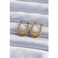 Shoecide 316L Çelik Gold Renk Bombeli Baklava Kesim Kadın Küpe