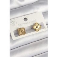 Shoecide 316L Çelik Gold Renk İşleme Detaylı Yonca Model Kadın Küpe