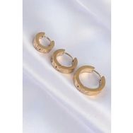 Shoecide 316L Çelik Gold Renk Zirkon Taşlı Cartier Model 3lü Halka Küpe