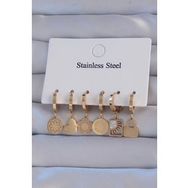 Shoecide 316L Çelik Gold Renk Zirkon Taşlı Çiçek Figürlü Kalp Model Halka Küpe Seti