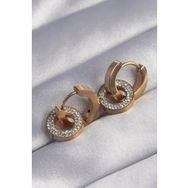 Shoecide 316L Çelik Gold Renk Zirkon Taşlı İç İçe Geçmeli Oval Küpe