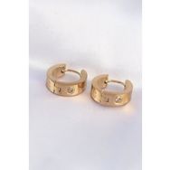 Shoecide 316L Çelik Gold Renk Zirkon Taşlı Minimal Cartier Model Halka Küpe