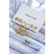 Shoecide 316L Çelik Gold Renk Zirkon Taşlı Yonca Model Kadın Küpe Seti