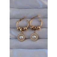 Shoecide 316L Çelik Gold Renk Zirkon Ve İnci Taşlı Cartier Model Halka Küpe