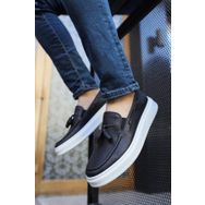 Shoecide CH127 Siyah Renk Beyaz Taban Erkek Günlük Ayakkabı