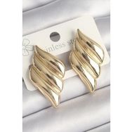 Shoecide Pirinç Gold Renk 3 Sıralı Dalgalı Model Kadın Küpe