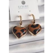 Shoecide Pirinç Gold Renk 3d Kalp Leopar Desen Model Kadın Küpe