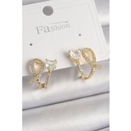 Shoecide Pirinç Gold Renk Düğüm Model Zirkon Taşlı Kalp Detay Kadın Küpe