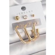 Shoecide Pirinç Gold Renk Halka Model Zirkon Taş Topçuk Detay Kadın Küpe Seti