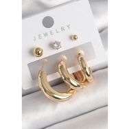 Shoecide Pirinç Gold Renk Halka Model Zirkon Taşlı Topçuk Detay Kadın Küpe