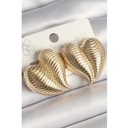 Shoecide Pirinç Gold Renk İşlemeli Bomba Kalp Model Kadın Küpe