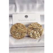 Shoecide Pirinç Gold Renk İşlemeli Daire Plaka Model Kadın Küpe