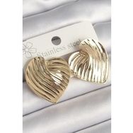 Shoecide Pirinç Gold Renk İşlemeli Plaka Kalp Model Kadın Küpe