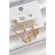 Shoecide Pirinç Gold Renk Kalp Model Zirkon Taşlı Topçuk Detay Kadın Küpe Seti