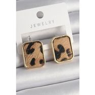 Shoecide Pirinç Gold Renk Kare Leopar Desen Model Kadın Küpe