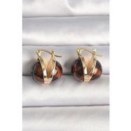 Shoecide Pirinç Gold Renk Leopar Desen 3d Daire Model Kadın Küpe