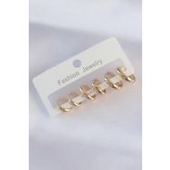 Shoecide Pirinç Gold Renk Oval Bombeli Küpe Seti