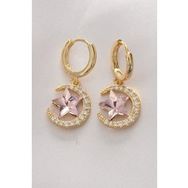 Shoecide Pirinç Gold Renk Pembe Zirkon Taşlı Yıldız Detay Ay Küpe