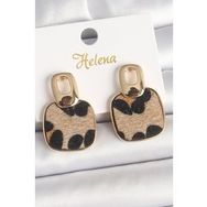 Shoecide Pirinç Gold Renk Sallantı Kare Leopar Model Kadın Küpe
