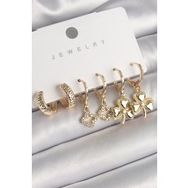 Shoecide Pirinç Gold Renk Sallantı Zirkon Taşlı Yonca Model Kadın Küpe Seti