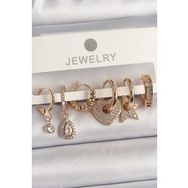Shoecide Pirinç Gold Renk Zirkon Taşlı Çoklu Figür Kadın Küpe Seti