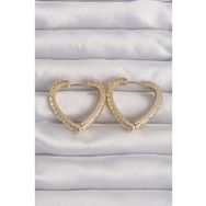 Shoecide Pirinç Gold Renk Zirkon Taşlı Motifli Kalp Küpe