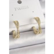 Shoecide Pirinç Gold Renk Zirkon Taşlı Sarmal Halka Model Kadın Küpe